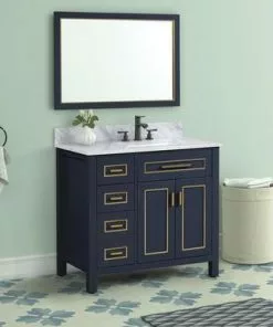 Tuscany® Tirana 36"W Blue Vanity with Carrara Marble Top & Undermount Bowl | Modern Bathroom Design -Tuscany Shop 4838129b36sceneright