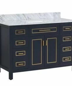 Tuscany® Tirana 48"W Blue Vanity with Carrara Marble Top & Rectangular Undermount Bowl -Tuscany Shop 4838130b48right