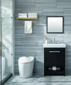 Tuscany® Verona 24"W X 14"D Black Vanity with White Ceramic Top & Integrated Bowl - Modern Bathroom Vanity Set with Mirror -Tuscany Shop 6050051 P