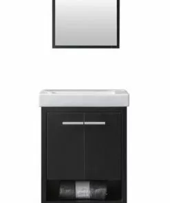 Tuscany® Verona 24"W X 14"D Black Vanity with White Ceramic Top & Integrated Bowl - Modern Bathroom Vanity Set with Mirror