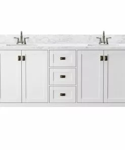 Tuscany® Rio 72"W x 22"D White Vanity with White Carrara Marble Top & Rectangular Undermount Bowls -Tuscany Shop 6050630 FRONT faucets