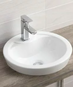 Tuscany® Gideon 18"W White Round Drop-In Bathroom Sink - Modern & Durable Design -Tuscany Shop 6070044 P AV1