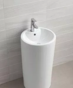 Tuscany® Decker 18"W White Round Bathroom Pedestal Sink with Base - Elegant and Durable Design -Tuscany Shop 6070052 P