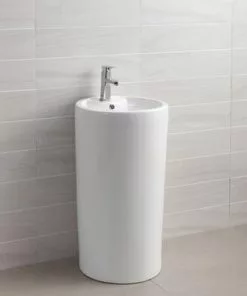 Tuscany® Decker 18"W White Round Bathroom Pedestal Sink with Base - Elegant and Durable Design -Tuscany Shop 6070052 P SC