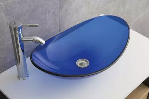 Tuscany® Blue Oval Glass Vessel Sink - 21-1/4"W x 6"D Modern Bathroom Sink 3 Tuscany® Blue Oval Glass Vessel Sink - 21-1/4"W x 6"D Modern Bathroom Sink - Image 3