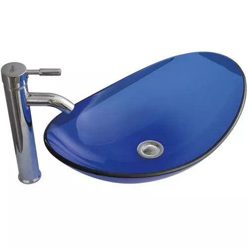 Tuscany® Blue Oval Glass Vessel Sink - 21-1/4"W x 6"D Modern Bathroom Sink 4 Tuscany® Blue Oval Glass Vessel Sink - 21-1/4"W x 6"D Modern Bathroom Sink - Image 4