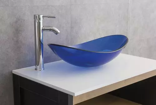 Tuscany® Blue Oval Glass Vessel Sink - 21-1/4"W x 6"D Modern Bathroom Sink 2 Tuscany® Blue Oval Glass Vessel Sink - 21-1/4"W x 6"D Modern Bathroom Sink - Image 2