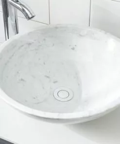 Tuscany® Carrara 16-1/2"W White Round Marble Vessel Sink - Elegant Bathroom Upgrade -Tuscany Shop 6079683 P