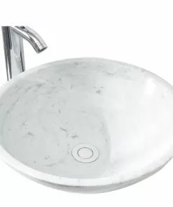 Tuscany® Carrara 16-1/2"W White Round Marble Vessel Sink - Elegant Bathroom Upgrade -Tuscany Shop 6079683 P AV1