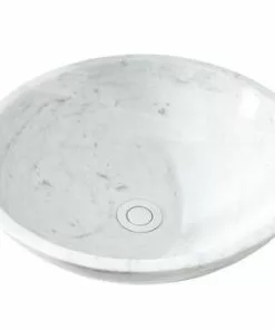 Tuscany® Carrara 16-1/2"W White Round Marble Vessel Sink - Elegant Bathroom Upgrade
