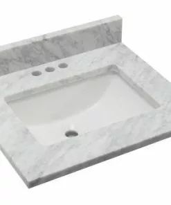 Tuscany® 25" X 22" Carrara Marble Vanity Top with Wave Rectangular Undermount Bowl - Elegant Bathroom Upgrade