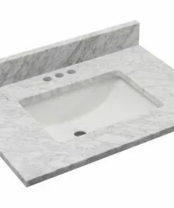 Tuscany® 31" X 22" Carrara Marble Vanity Top with Wave Rectangular Undermount Bowl – Elegant Bathroom Upgrade