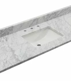 Tuscany® 61" X 22" Carrara Marble Vanity Top With Wave Rectangular Undermount Bowl - Elegant Bathroom Upgrade