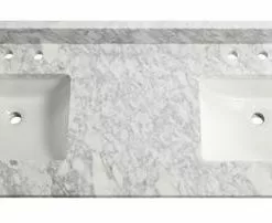 Tuscany® 61" X 22" Carrara Marble Vanity Top with Wave Rectangular Undermount Bowls - Luxurious Bathroom Upgrade -Tuscany Shop 6079933 P TP