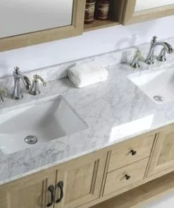 Tuscany® 61" X 22" Carrara Marble Vanity Top with Wave Rectangular Undermount Bowls - Luxurious Bathroom Upgrade -Tuscany Shop 6079933 SC1
