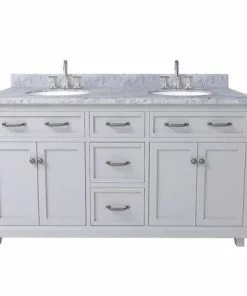 Tuscany® Addison 60"W Gray Vanity with Carrara Marble Top & Oval Undermount Bowls