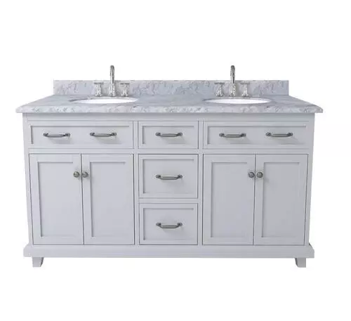 Tuscany® Addison 60"W Gray Vanity with Carrara Marble Top & Oval Undermount Bowls 1 Tuscany® Addison 60"W Gray Vanity with Carrara Marble Top & Oval Undermount Bowls