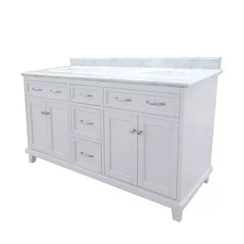 Tuscany® Addison 60"W Gray Vanity with Carrara Marble Top & Oval Undermount Bowls 3 Tuscany® Addison 60"W Gray Vanity with Carrara Marble Top & Oval Undermount Bowls - Image 3