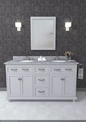 Tuscany® Addison 60"W Gray Vanity with Carrara Marble Top & Oval Undermount Bowls 6 Tuscany® Addison 60"W Gray Vanity with Carrara Marble Top & Oval Undermount Bowls - Image 6