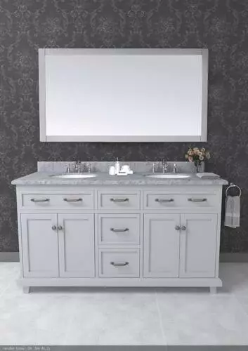 Tuscany® Addison 60"W Gray Vanity with Carrara Marble Top & Oval Undermount Bowls 5 Tuscany® Addison 60"W Gray Vanity with Carrara Marble Top & Oval Undermount Bowls - Image 5