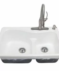 Tuscany Windansea Drop-In 33" White Cast Iron 4-Hole Double Bowl Kitchen Sink | Durable & Stylish -Tuscany Shop 672 1065 P FV
