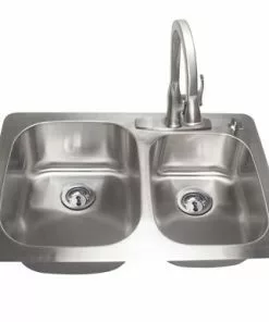 Tuscany® Dual Mount 33" Stainless Steel 4-Hole Double Bowl Kitchen Sink - Durable & Spacious -Tuscany Shop 672 4120 P FV