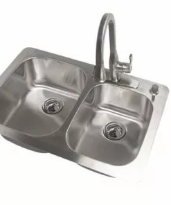 Tuscany® Dual Mount 33" Stainless Steel 4-Hole Double Bowl Kitchen Sink - Durable & Spacious -Tuscany Shop 672 4120 P LS