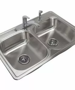 Tuscany® All-in-One Drop-In 33" Stainless Steel 4-Hole Double Bowl Kitchen Sink | Durable & Stylish