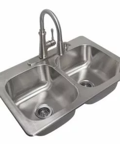 Tuscany® All-in-One Drop-In 33" Stainless Steel 4-Hole Double Bowl Kitchen Sink - Durable & Stylish