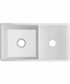 Tuscany® Farmhouse/Apron Front 33" White Fireclay Double Bowl Kitchen Sink - Durable & Stylish -Tuscany Shop 6721116 TOP