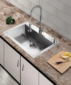 Tuscany® Volk Dual-Mount 33" Stainless Steel 2-Hole Single Bowl Kitchen Sink -Tuscany Shop 6724058 Scene b