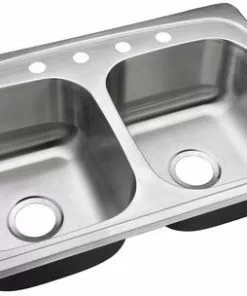 Tuscany® Whitemore Drop-In 33" Stainless Steel 4-Hole Double Bowl Kitchen Sink - Durable & Stylish