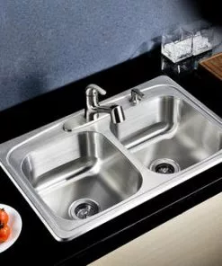 Tuscany® Whitemore Drop-In 33" Stainless Steel 4-Hole Double Bowl Kitchen Sink - Durable & Stylish -Tuscany Shop 6724062 Scene