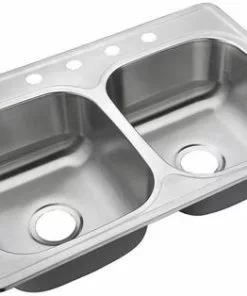 Tuscany® Drop-In 33" Stainless Steel 4-Hole Double Bowl Kitchen Sink - Durable & Stylish