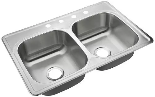 Tuscany® Drop-In 33" Stainless Steel 4-Hole Double Bowl Kitchen Sink - Durable & Stylish 1 Tuscany® Drop-In 33" Stainless Steel 4-Hole Double Bowl Kitchen Sink - Durable & Stylish