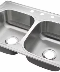 Tuscany® Drop-In 33" Stainless Steel 4-Hole Double Bowl Kitchen Sink - Durable & Stylish 6 Tuscany® Drop-In 33" Stainless Steel 4-Hole Double Bowl Kitchen Sink - Durable & Stylish -Tuscany Shop 6724106 Right Side View 2