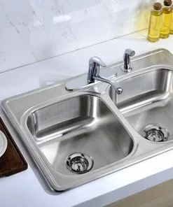 Tuscany® Drop-In 33" Stainless Steel 4-Hole Double Bowl Kitchen Sink - Durable & Stylish 7 Tuscany® Drop-In 33" Stainless Steel 4-Hole Double Bowl Kitchen Sink - Durable & Stylish -Tuscany Shop 6724106 Scene 2