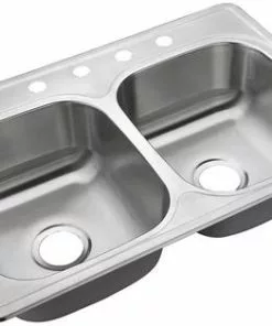 Tuscany® Drop-In 33" Stainless Steel 4-Hole Double Bowl Kitchen Sink – Durable & Stylish