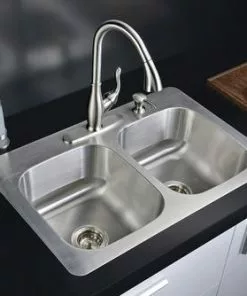 Tuscany® Dual Mount 33" Stainless Steel 4-Hole Double Bowl Kitchen Sink - Durable & Stylish -Tuscany Shop 6724119 Scene 01