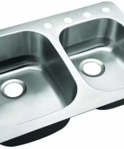 Tuscany® Dual Mount 33" Stainless Steel 4-Hole Double Bowl Kitchen Sink - Durable & Spacious