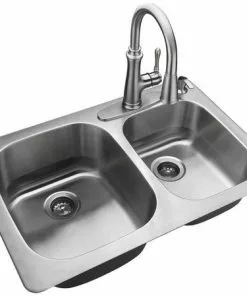 Tuscany® Dual Mount 33" Stainless Steel 4-Hole Double Bowl Kitchen Sink - Durable & Spacious -Tuscany Shop 6724120 Master