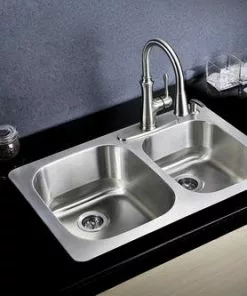 Tuscany® Dual Mount 33" Stainless Steel 4-Hole Double Bowl Kitchen Sink - Durable & Spacious -Tuscany Shop 6724120 Scene 0404
