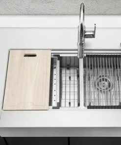 Tuscany™ Acadian Farmhouse 33" Stainless Steel Apron Front Double Bowl Kitchen Sink -Tuscany Shop 6724135 Scene 1