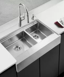 Tuscany™ Acadian Farmhouse 33" Stainless Steel Apron Front Double Bowl Kitchen Sink -Tuscany Shop 6724135 Scene 2