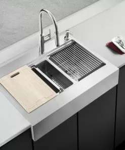 Tuscany™ Acadian Farmhouse 33" Stainless Steel Apron Front Double Bowl Kitchen Sink -Tuscany Shop 6724135 Scene 4