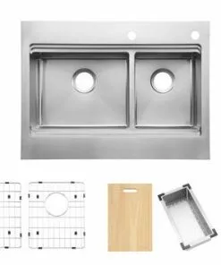 Tuscany™ Acadian Farmhouse 33" Stainless Steel Apron Front Double Bowl Kitchen Sink -Tuscany Shop 6724135 wparts