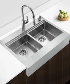 Tuscany™ Acadian Farmhouse 33" Apron Front Stainless Steel Double Bowl Kitchen Sink -Tuscany Shop 6724136 Scene 1