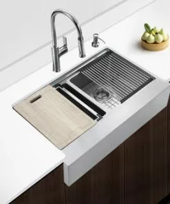 Tuscany™ Acadian Farmhouse 33" Apron Front Stainless Steel Double Bowl Kitchen Sink -Tuscany Shop 6724136 Scene 2