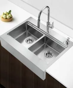 Tuscany™ Acadian Farmhouse 33" Apron Front Stainless Steel Double Bowl Kitchen Sink -Tuscany Shop 6724136 Scene 5