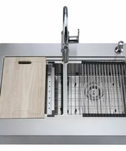 Tuscany™ Acadian Farmhouse 33" Apron Front Stainless Steel Double Bowl Kitchen Sink -Tuscany Shop 6724136 Top